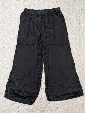 Able Pants Womens L Black Wide Leg Pull On High Rise Silky Smooth Trousers